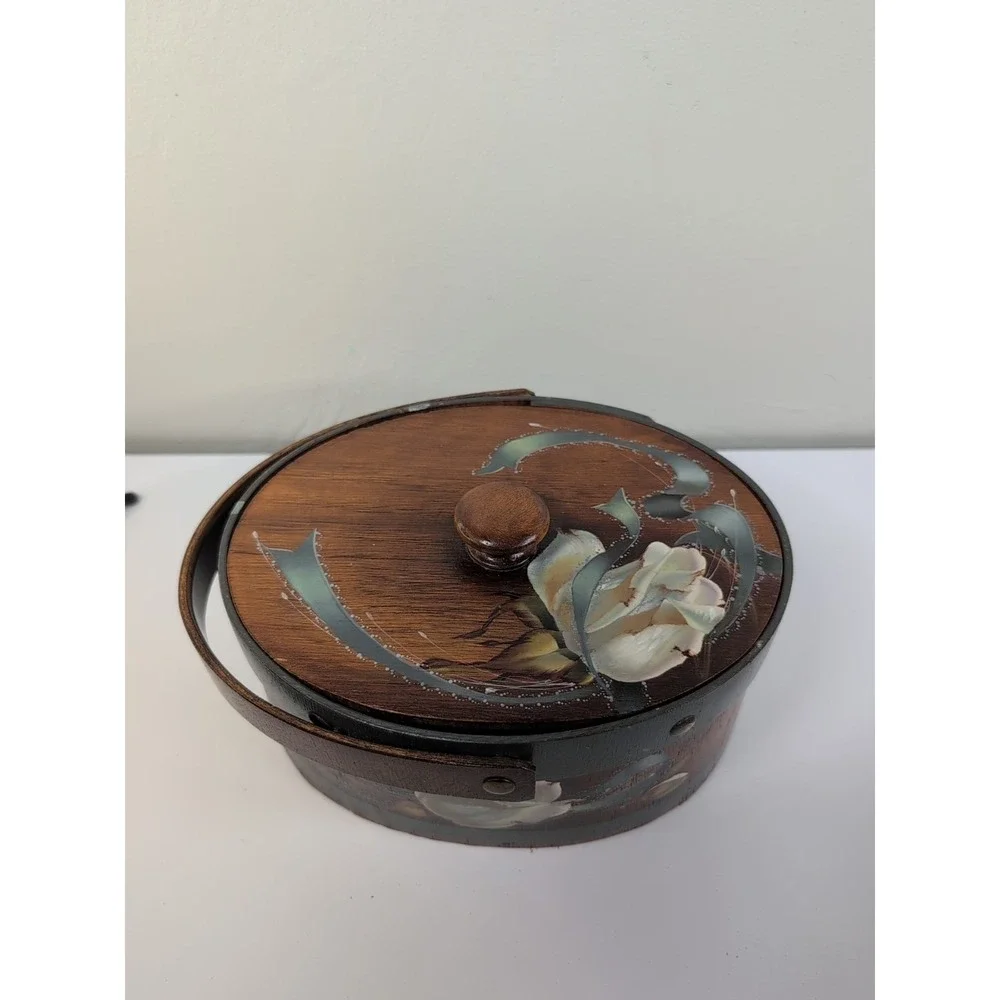 Wooden‎ Wood Handled Bucket Pale Box Floral  With Lid Vintage